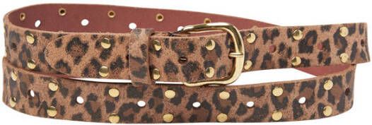Pinned by K leren riem met panterprint en studs bruin