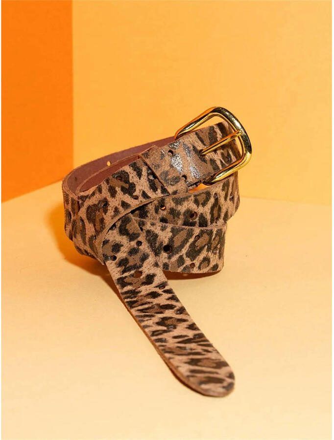Pinned by K leren riem met panterprint bruin - Foto 2