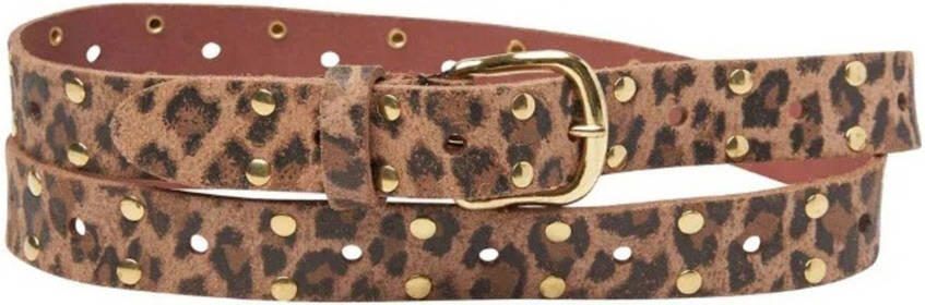 Pinned by K leren riem met panterprint en studs bruin