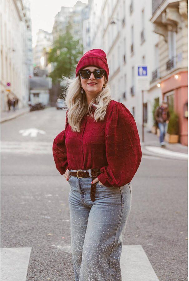 Pinned by K leren riem met studs bordeauxrood - Foto 2