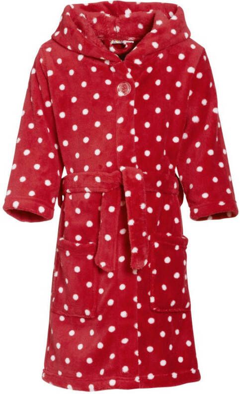 Playshoes fleece badjas Dots met stip dessin rood wit Stip 158 164