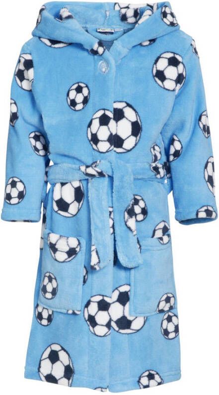 Playshoes fleece badjas Soccer met voetbal dessin lichtblauw All over print 110 116