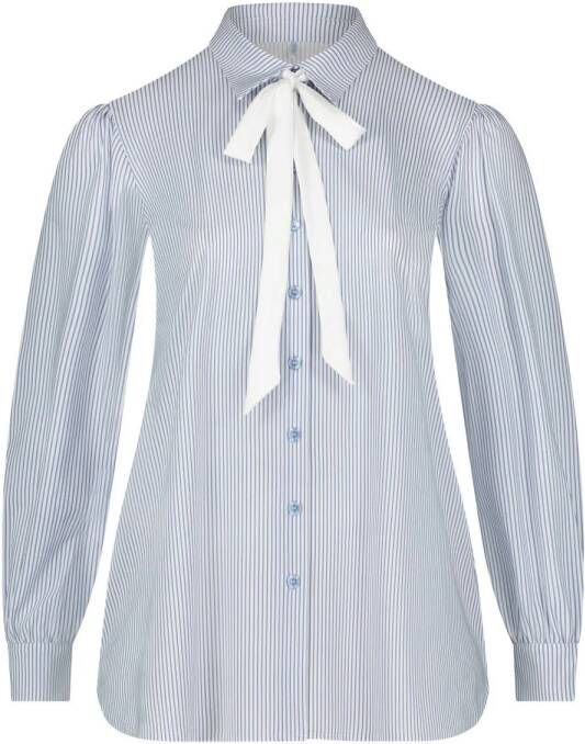 Plus Basics gestreepte blouse van travelstof wit blauw