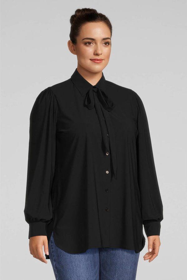 Plus Basics blouse van travelstof zwart - Foto 3