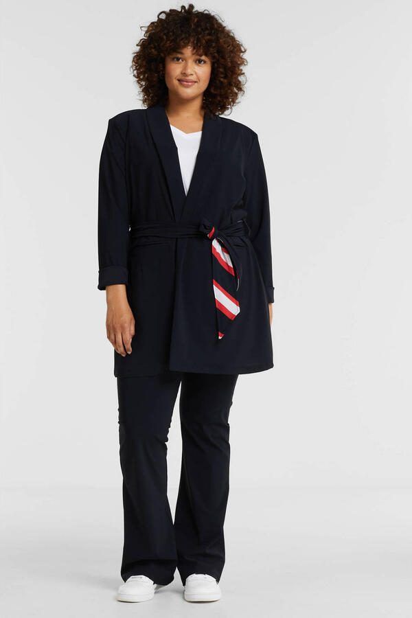Plus Basics flared broek van travelstof donkerblauw - Foto 2