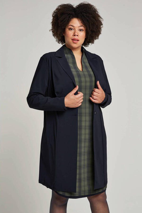 Plus Basics lange blazer van travelstof donkerblauw - Foto 4