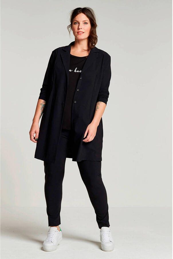 Plus Basics lange blazer van travelstof zwart - Foto 2