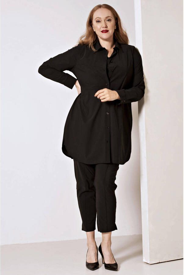 Plus Basics lange blouse van travelstof zwart - Foto 3