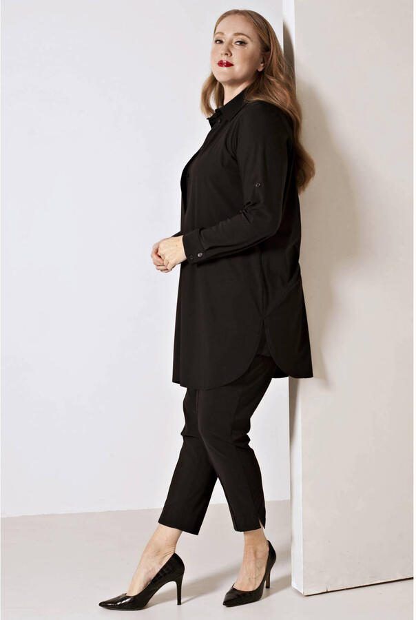 Plus Basics lange blouse van travelstof zwart - Foto 2