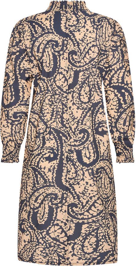 Plus Basics Plus Size A-lijn jurk met smockwerk en print donkerblauw beige - Foto 3