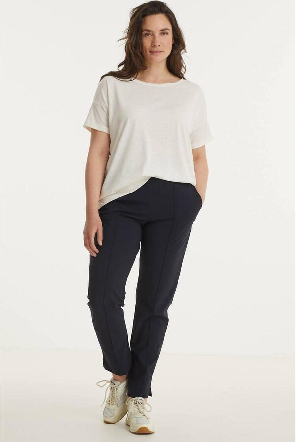 Plus Basics straight fit broek van travelstof donkerblauw - Foto 3