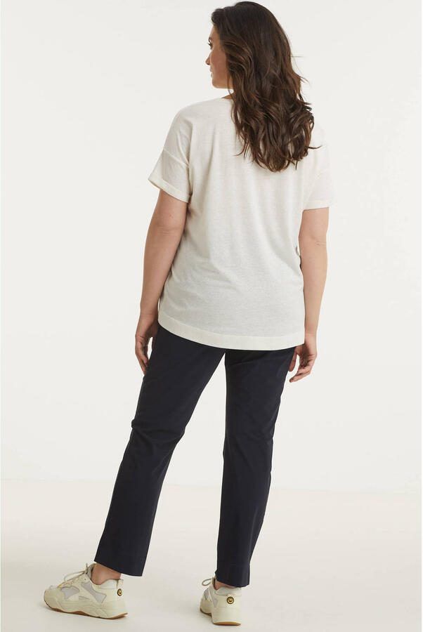 Plus Basics straight fit broek van travelstof donkerblauw - Foto 4