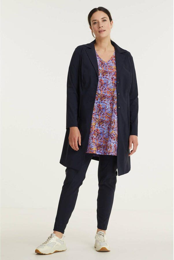 Plus Basics tapered fit broek van travelstof donkerblauw - Foto 2