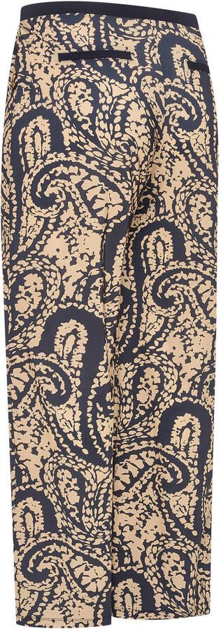 Plus Basics travelstof baggy broek met print donkerblauw beige - Foto 3