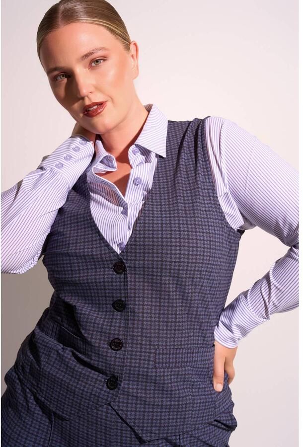 Plus Basics travelstof pied-de-poule gilet donkerblauw