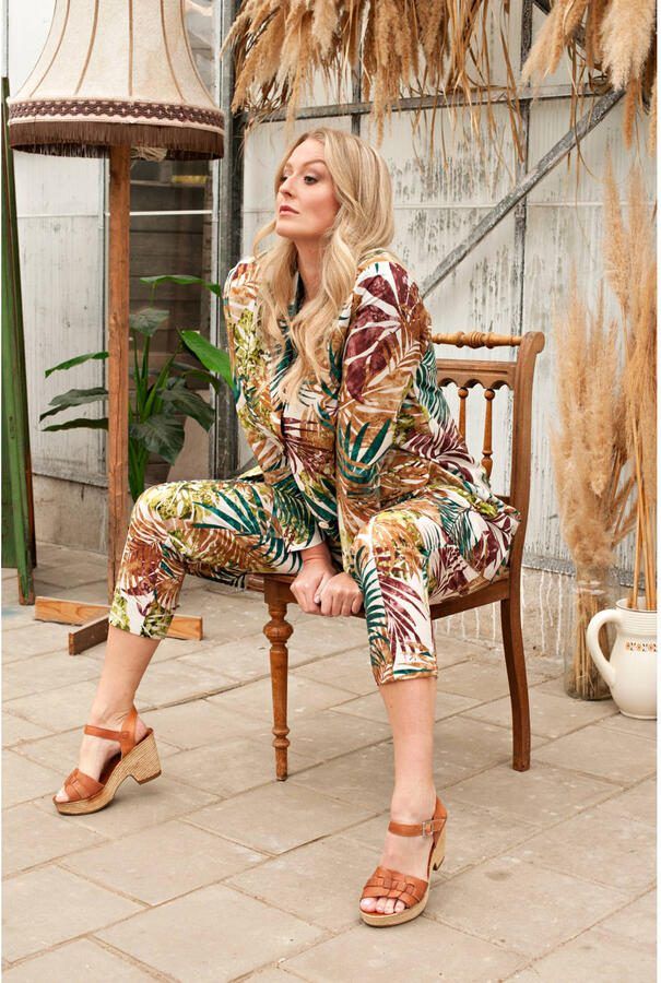 Plus Basics travelstof straight high waist broek groen - Foto 2