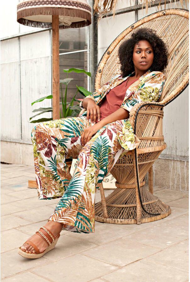 Plus Basics travelstof wide leg high waist broek groen - Foto 2