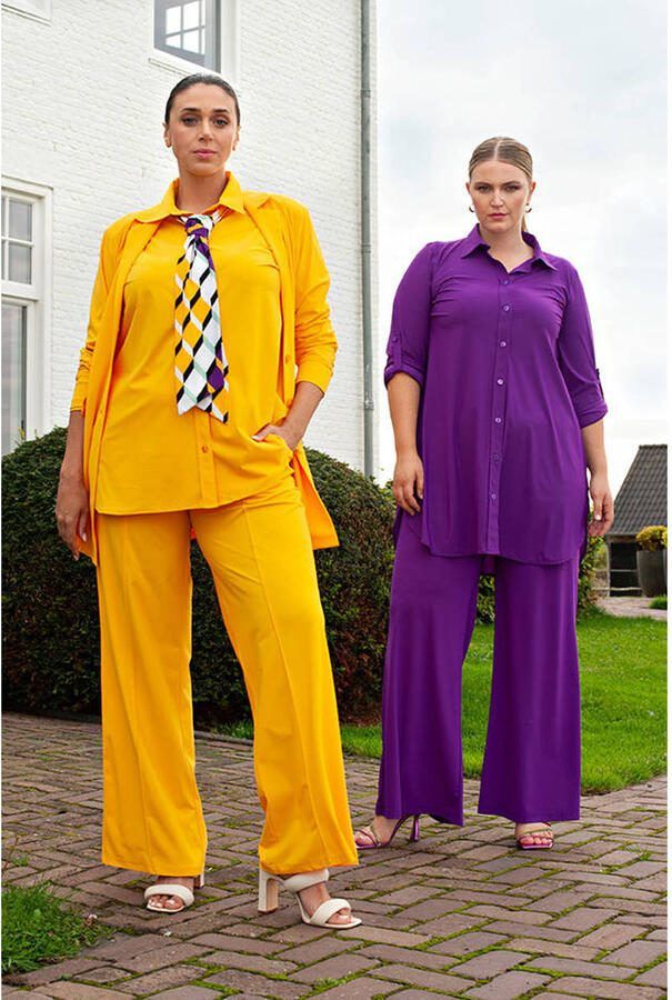 Plus Basics wide leg regular waist casual broek paars