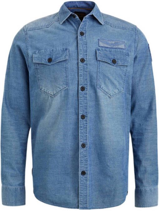 PME Legend corduroy regular fit overhemd blauw