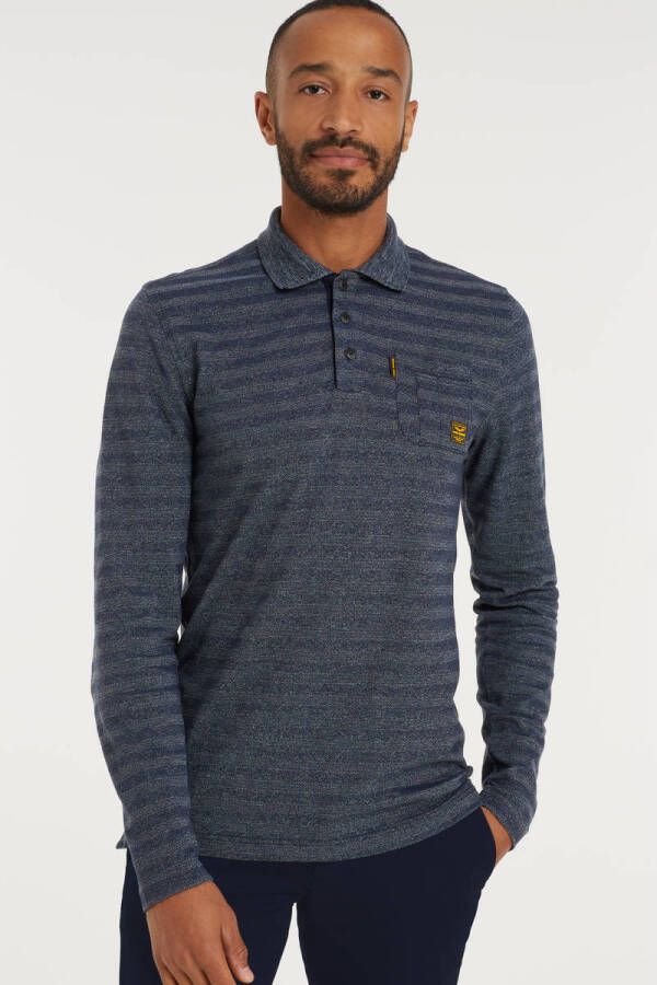PME Legend Long sleeve polo jacquard pique salute Blauw Heren