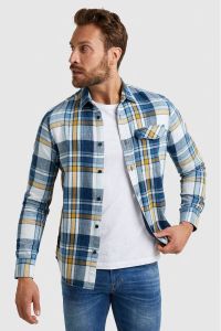 PME Legend geruit slim fit overhemd 290 real indigo