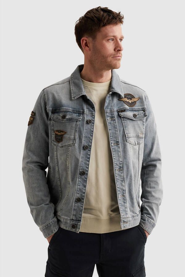 PME Legend Spijkerjack met labelpatches en borstzakken