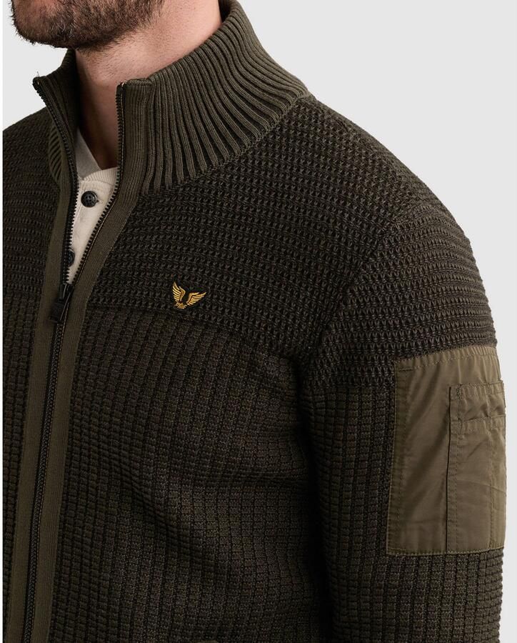 PME Legend Regular fit gebreid jack van puur katoen met labelstitching