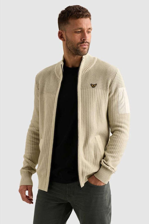 PME Legend Regular fit gebreid jack van puur katoen met labelstitching