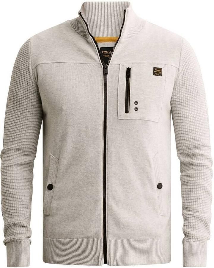 PME Legend katoenen gebreid vest light grey
