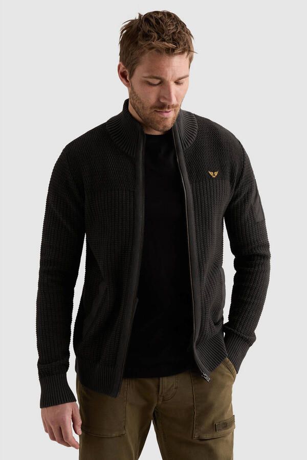 PME Legend Regular fit gebreid jack van puur katoen met labelstitching