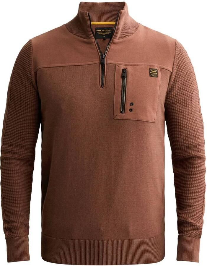 PME Legend katoenen regular fit gebreide trui cognac