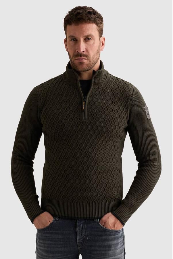 PME LEGEND Heren Truien & Vesten Half Zip Collar Cotton Donkergroen