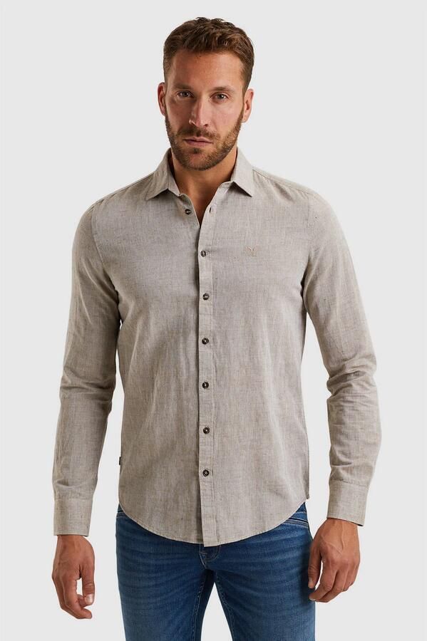 PME LEGEND Heren Overhemden Long Sleeve Shirt Cotton Linen 2 Tone Zand - Foto 2