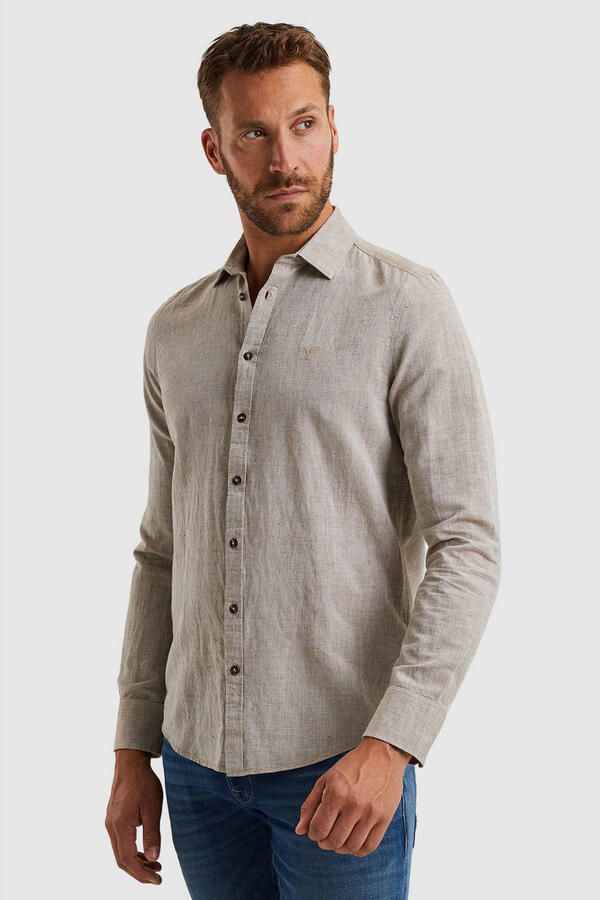 PME LEGEND Heren Overhemden Long Sleeve Shirt Cotton Linen 2 Tone Zand