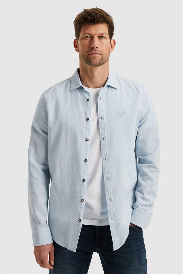 PME LEGEND Heren Overhemden Long Sleeve Shirt Cotton Linen 2 Tone Blauw - Foto 7