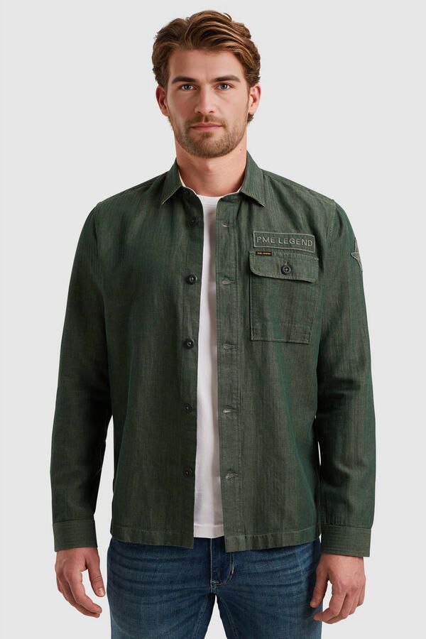 PME Legend Lange mouw shirt katoen linnen Green Heren