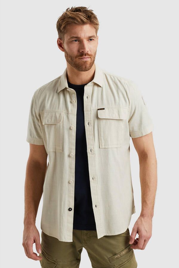 PME Legend Korte Mouw Slub Katoenen Overhemd Psis2503242 Beige Heren - Foto 2