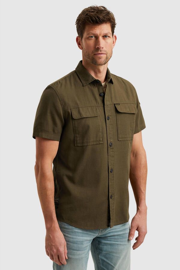 PME LEGEND Heren Overhemden Short Sleeve Shirt Slub Cotton Donkergroen - Foto 6
