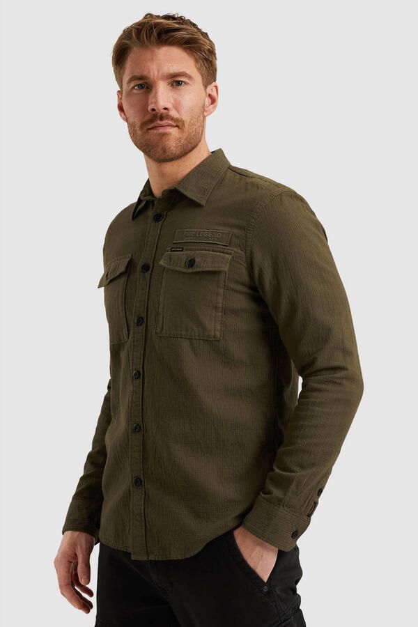 PME LEGEND Heren Overhemden Quilt Poplin Casual 2 Khaki - Foto 6
