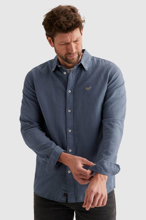 PME Legend regular casual overhemd met linnen blauw