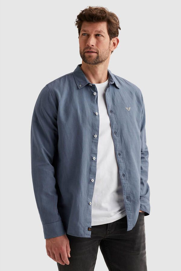 PME Legend regular casual overhemd met linnen blauw - Foto 2