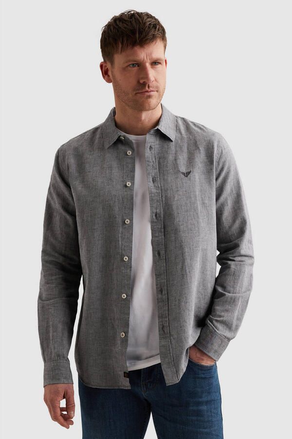 PME Legend regular casual overhemd met linnen grijs