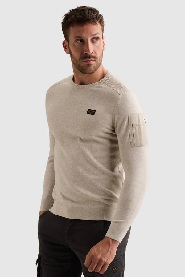 PME Legend regular fit gebreide gemêleerde trui wit