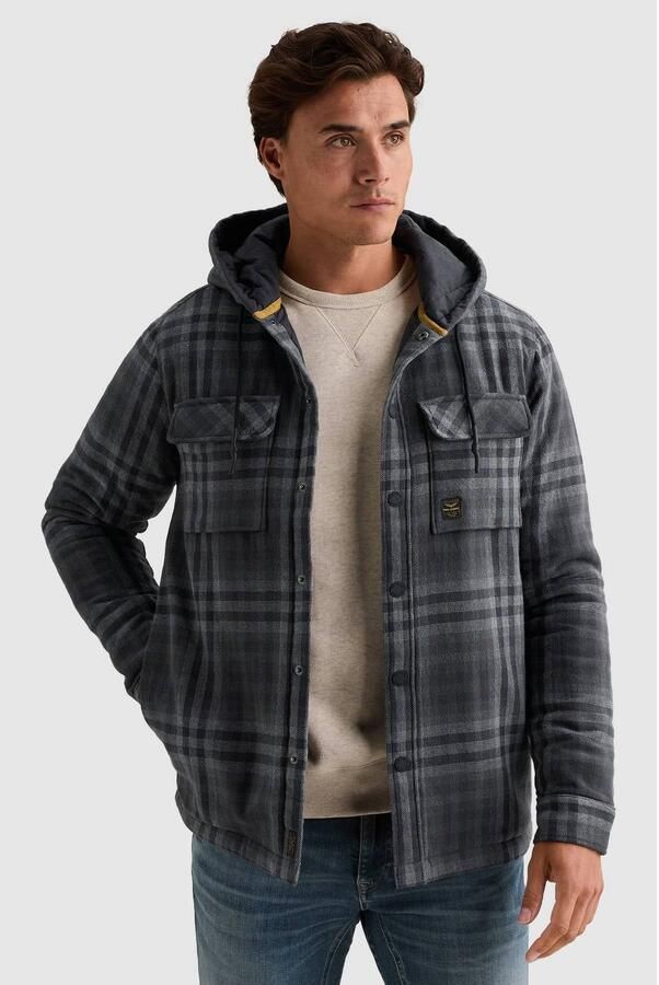 PME LEGEND Overshirt met ruitpatroon en gequilte capuchon