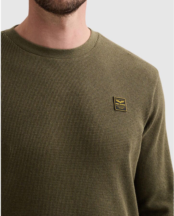PME Legend regular fit longsleeve met wafelstructuur donkergroen