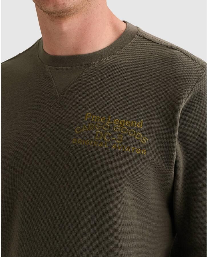 PME Legend regular fit longsleeve met wafelstructuur en print donkergroen - Foto 2