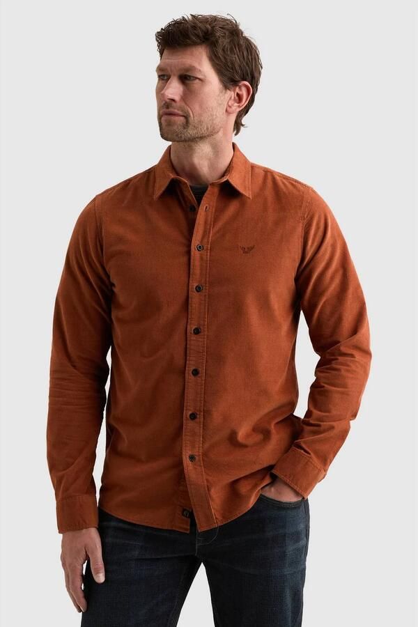 PME Legend regular fit overhemd met corduroy details donker oranje