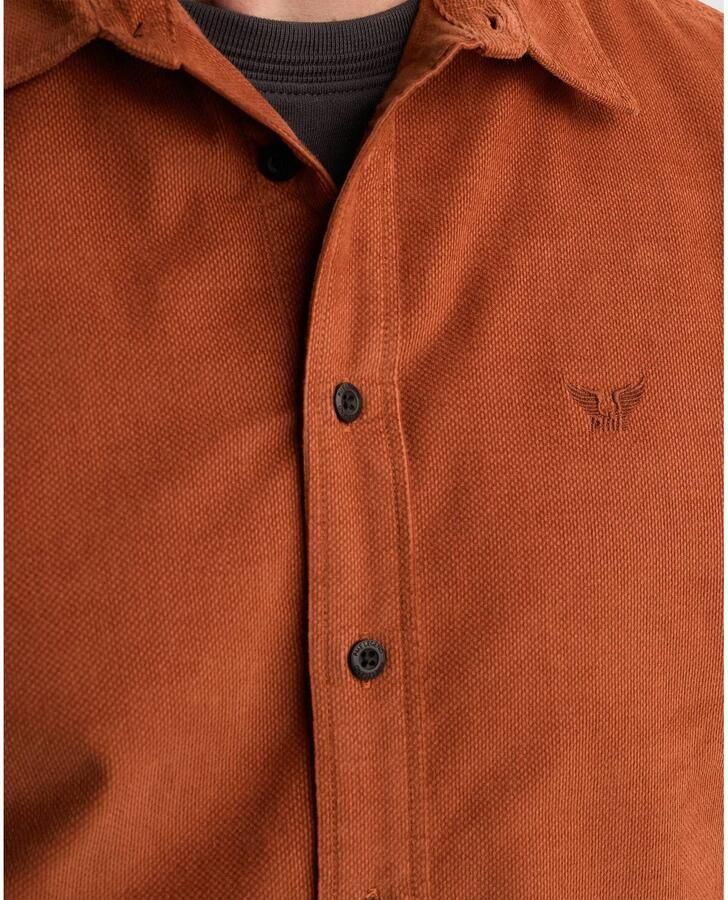 PME Legend regular fit overhemd met corduroy details donker oranje - Foto 2
