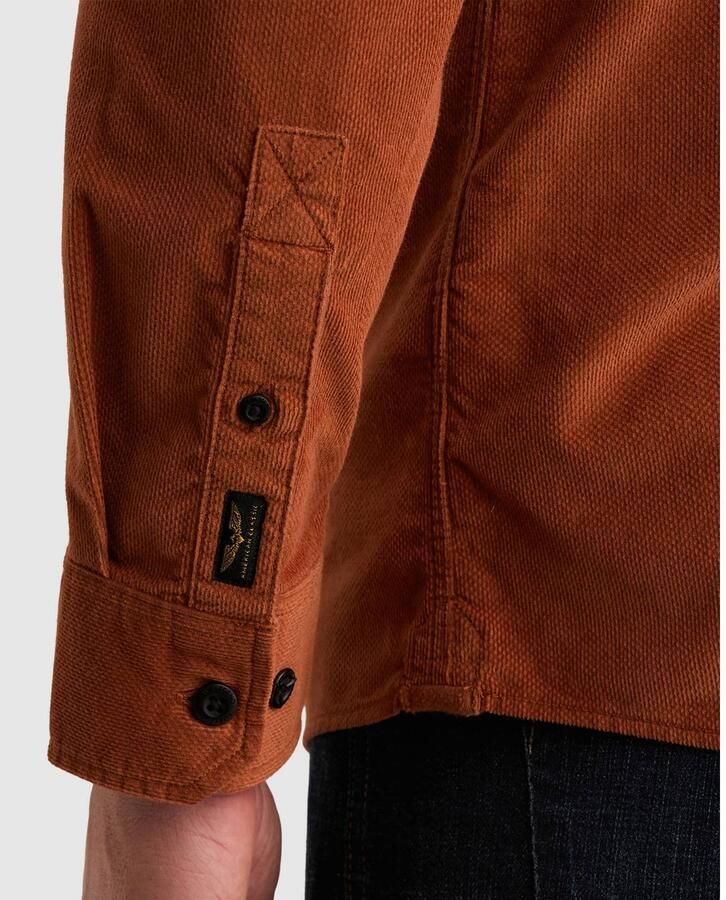 PME Legend regular fit overhemd met corduroy details donker oranje - Foto 3