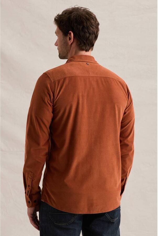PME Legend regular fit overhemd met corduroy details donker oranje - Foto 3